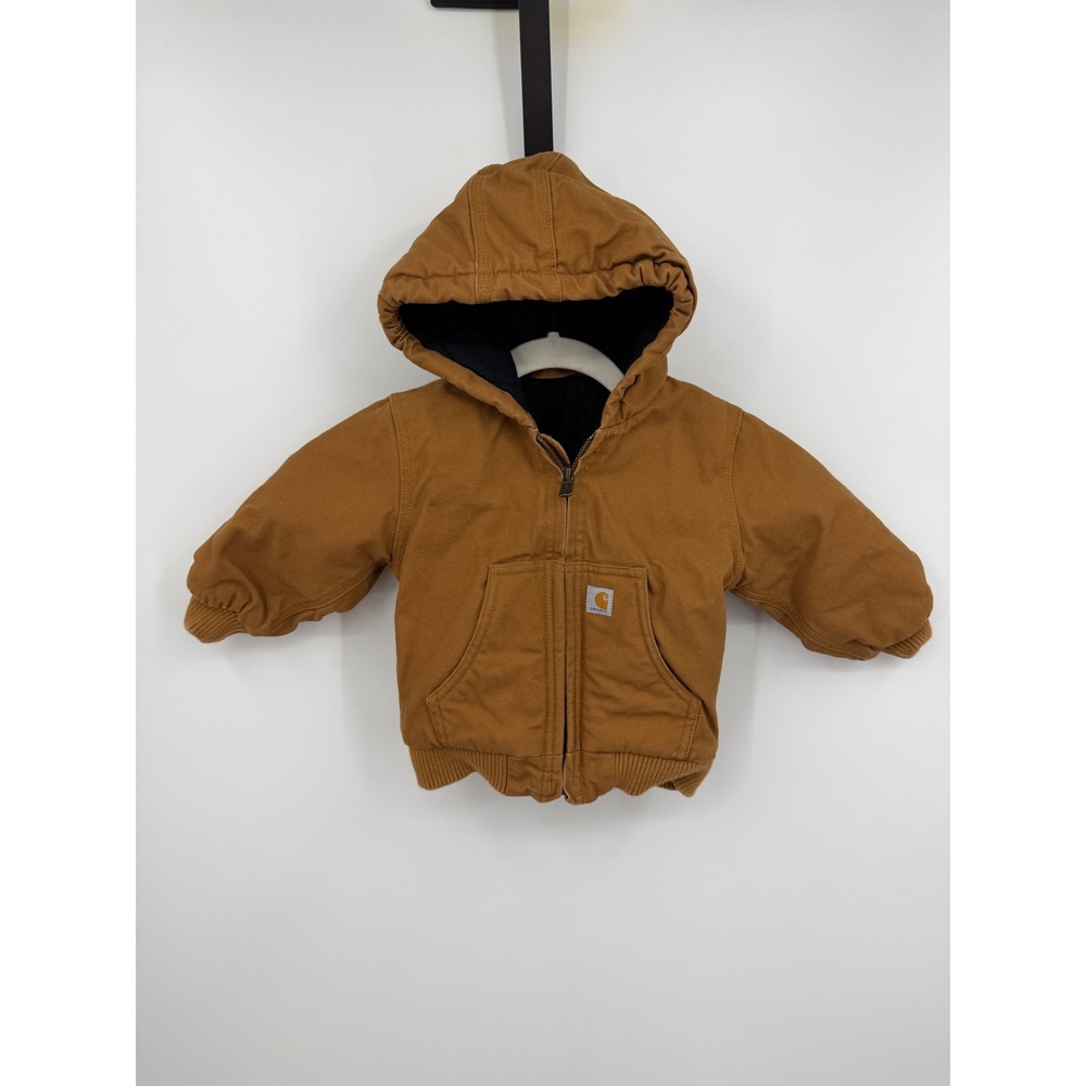 Carhartt‎ Active Jacket baby 18M Brown Canvas Fleece Lined Hooded Insulated